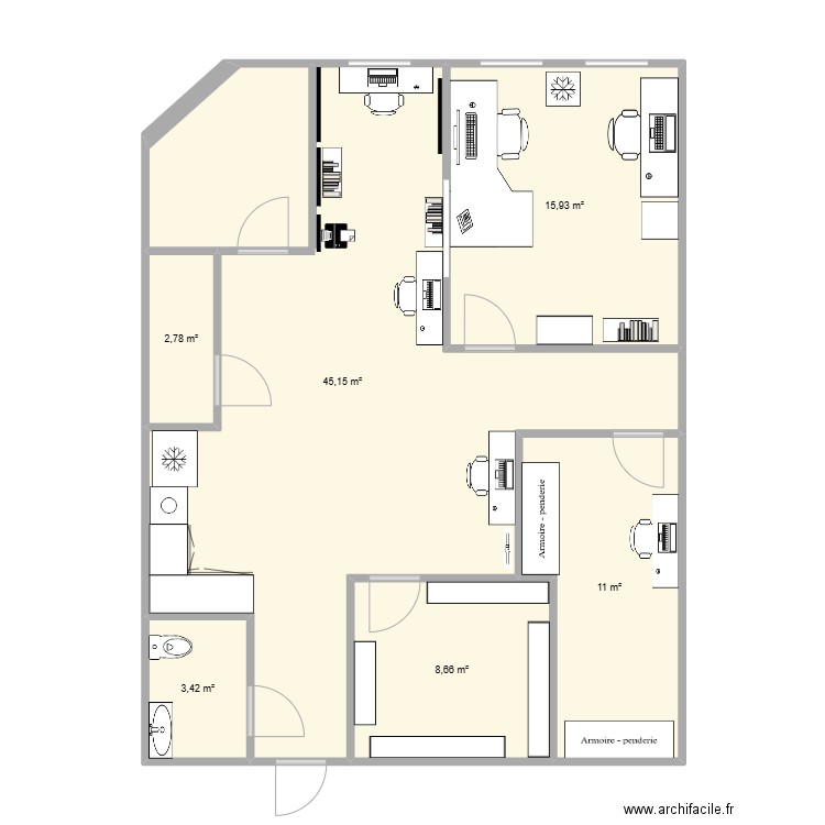 bureau rdc_3. Plan de 6 pièces et 87 m2