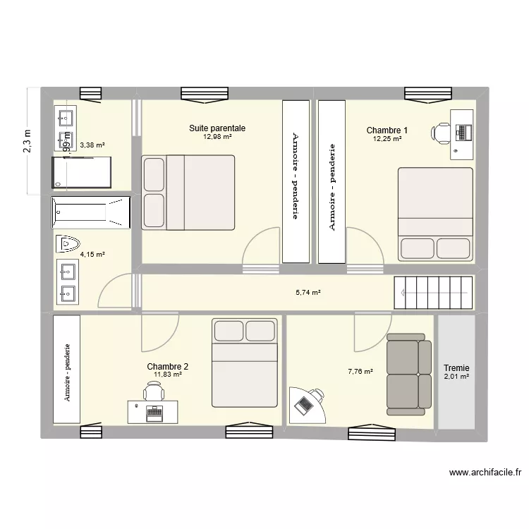 Maison 1er &eacute;tage. Plan de 8  et 60 m²