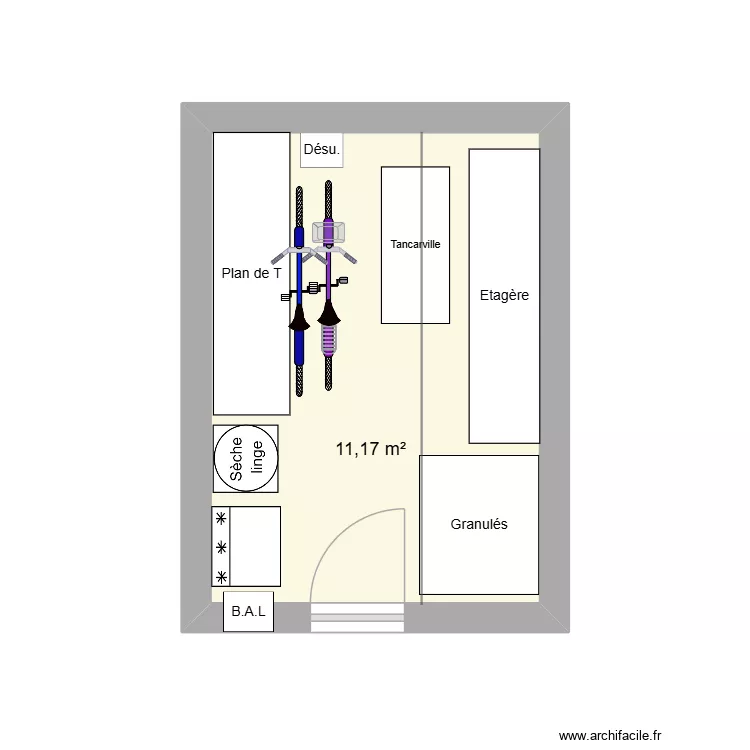garage Buanderie. Plan de 1  et 11 m²
