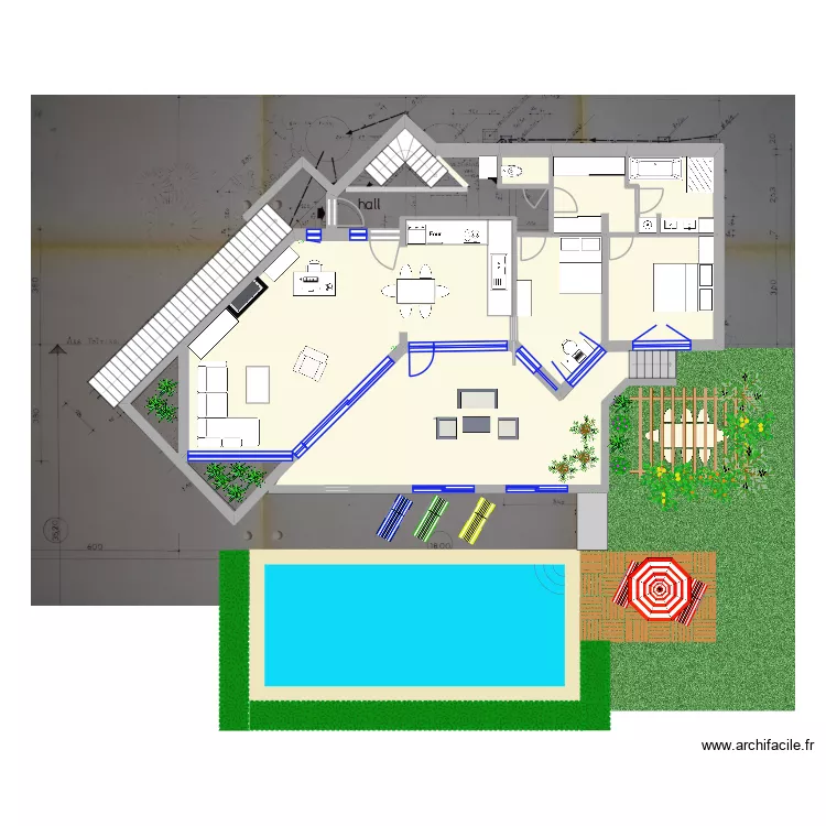 Plan haut cot&eacute; meubl&eacute;. Plan de 6  et 89 m²