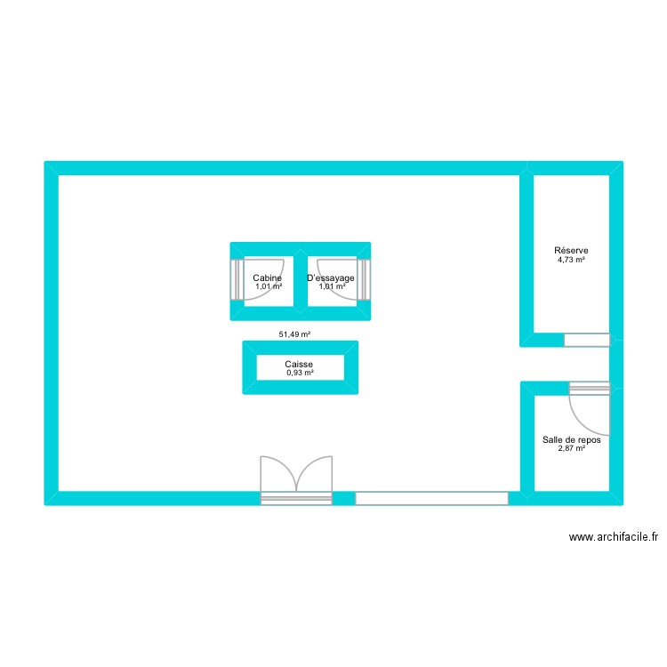 Magasin O&P. Plan de 6 pièces et 69 m2