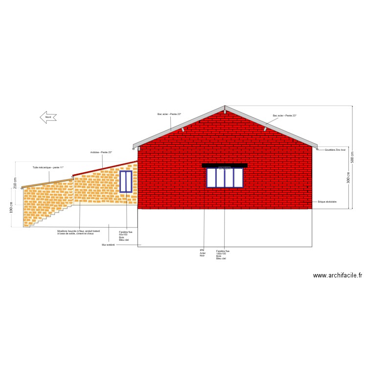 PC5 - façade coté jardin AD191 - avant V2. Plan de 0 pièce et 0 m2