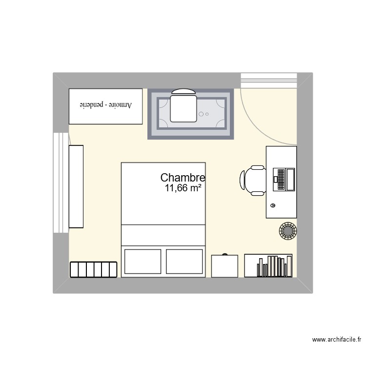 chambre rosny2. Plan de 1 pièce et 12 m2