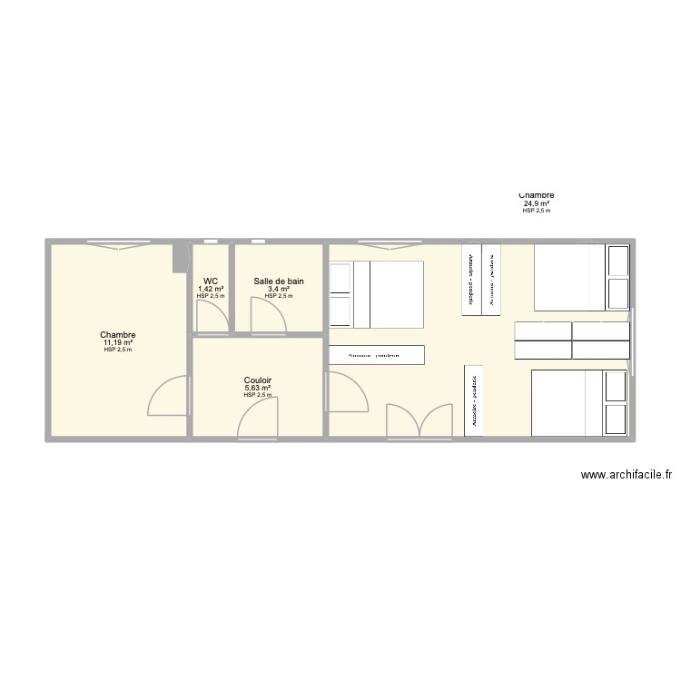 Future future couisine. Plan de 5 pièces et 47 m2