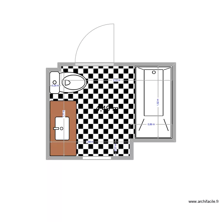 Salle de Bain. Plan de 1  et 4 m²