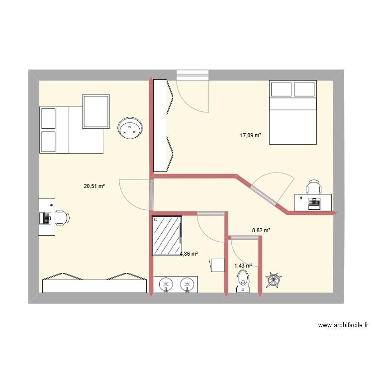 etage chambres filles. Plan de 5 pièces et 53 m2