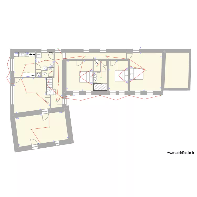 Guezou RDC. Plan de 14 Pièces et 188 m²