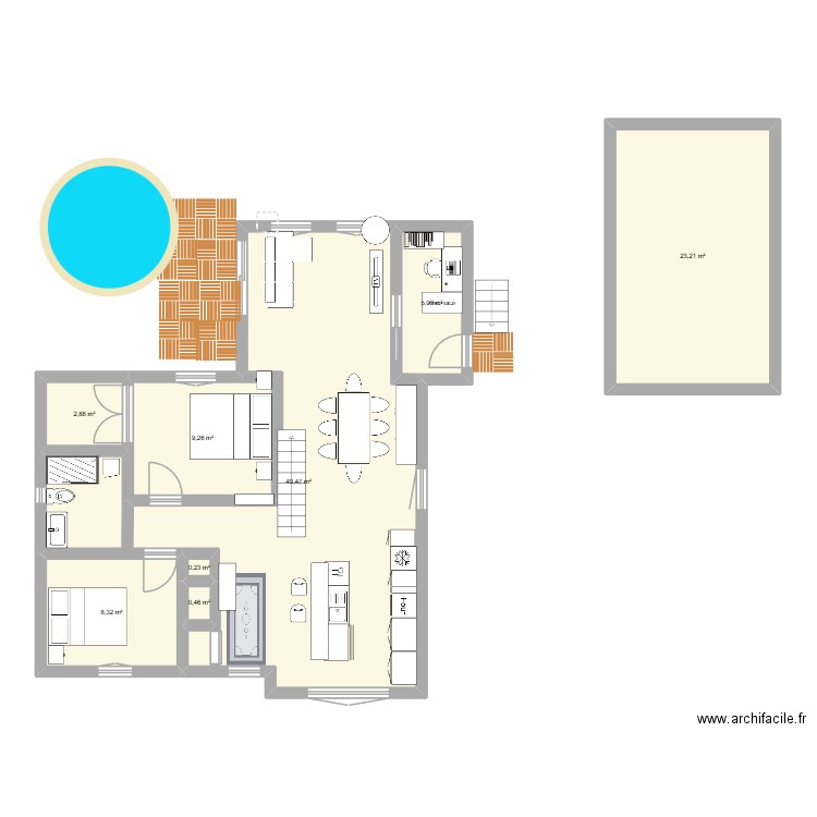 Maison cerisiers RdZ. Plan de 8 pièces et 99 m2