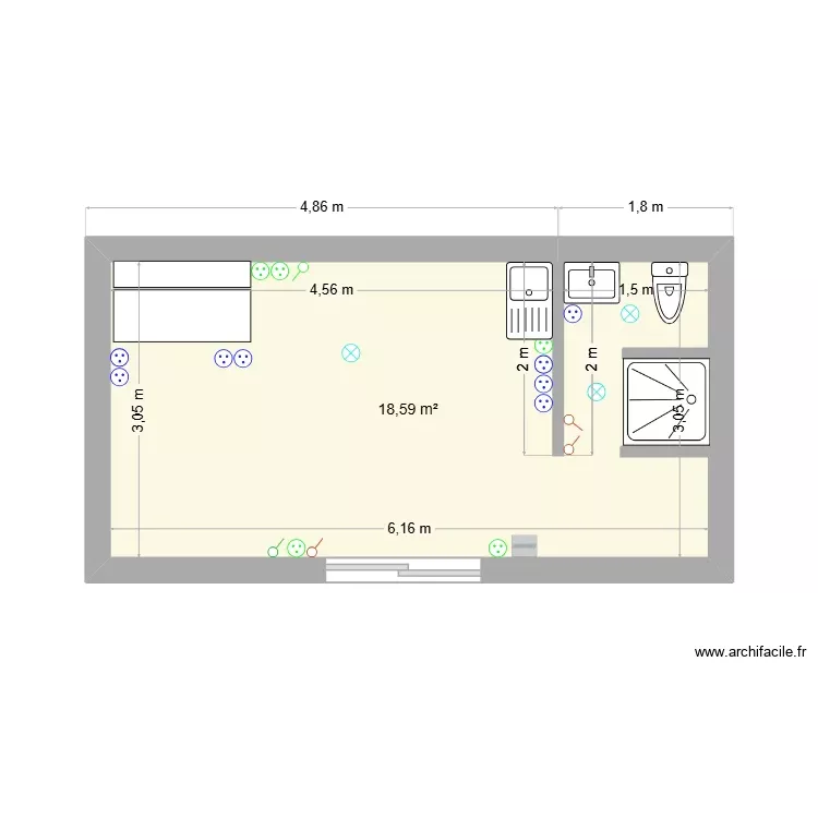 STUDIO SOLOGNY. Plan de 1 Pièce et 19 m²