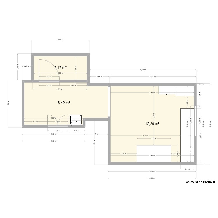 GRP Cuisine Alix. Plan de 3 pièces et 18 m2