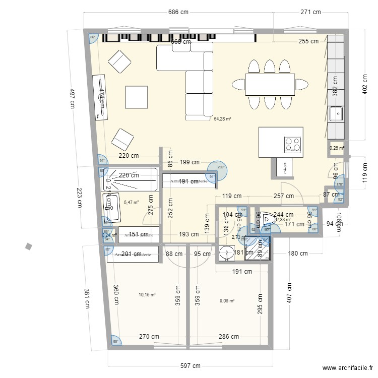 53 Ouest BIS. Plan de 8 pièces et 85 m2