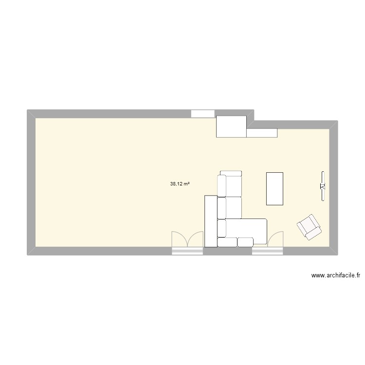 salon. Plan de 1 pièce et 38 m2