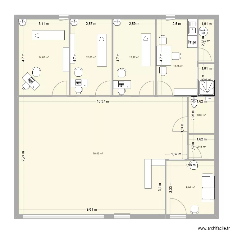 cab2.2. Plan de 10  et 142 m²