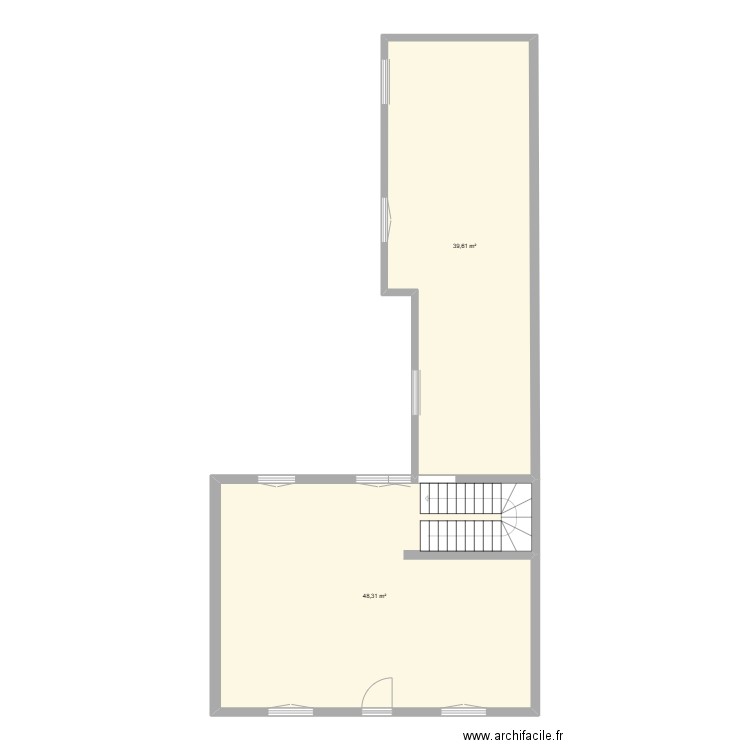 RDC. Plan de 2 pièces et 88 m2