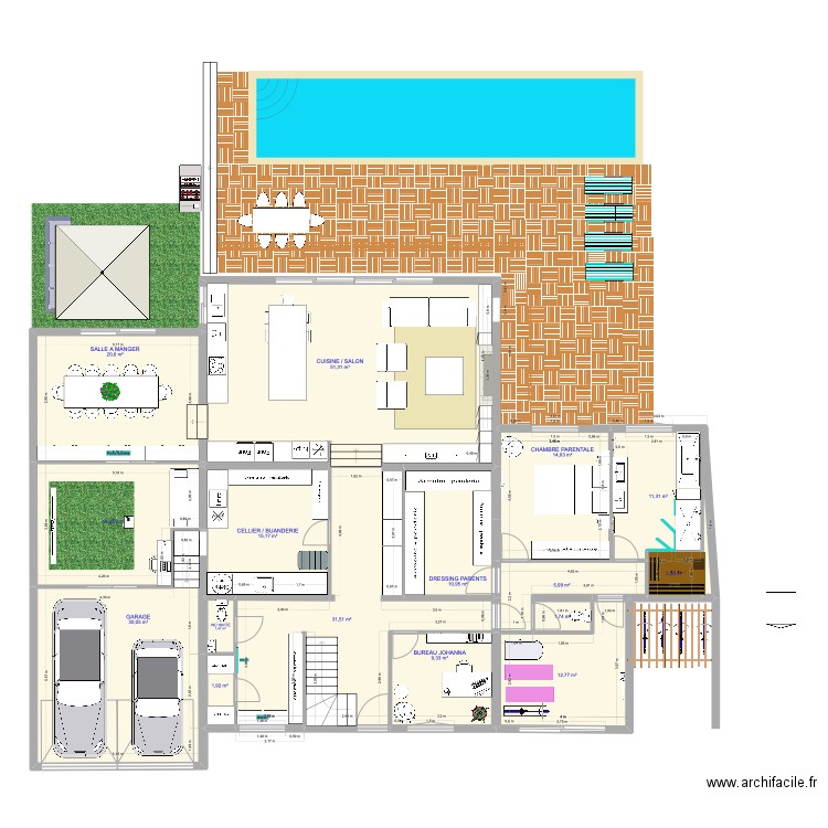 MAISON IA RDC 5.12. Plan de 16 pièces et 239 m2