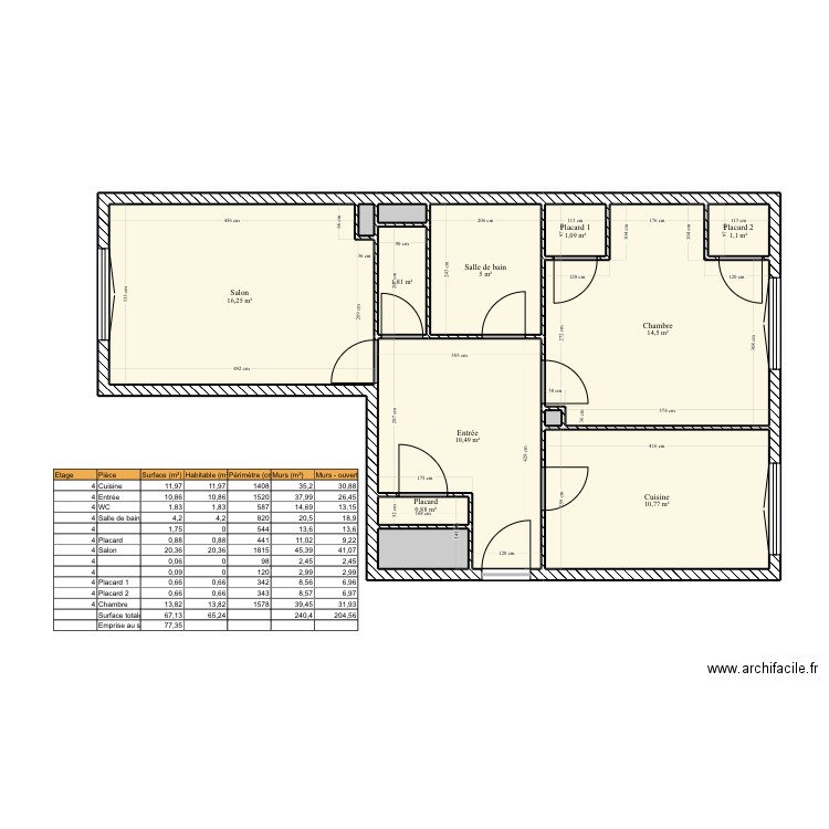 Bergere EDL. Plan de 13 pièces et 64 m2