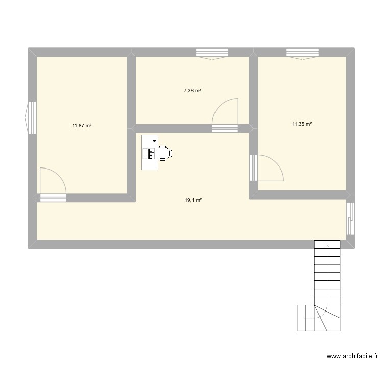 Etage. Plan de 4 pièces et 50 m2
