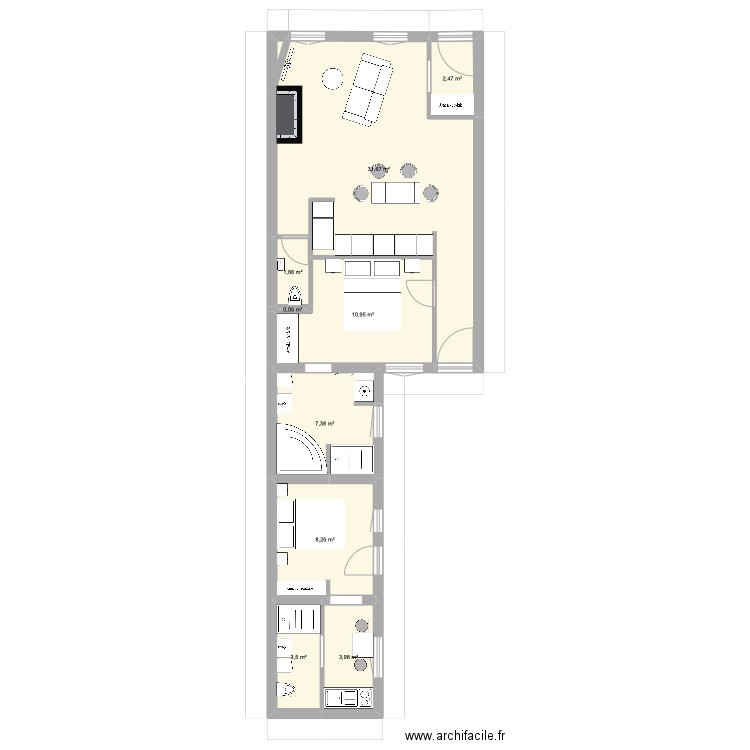 LOG 1 projet Rochefort. Plan de 10 pièces et 70 m2