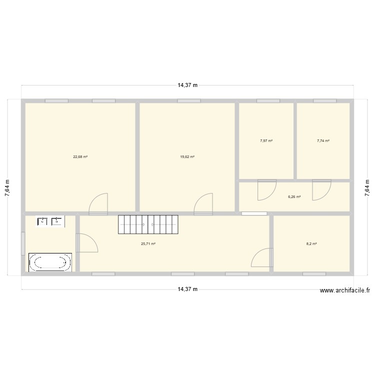 SM5 etage. Plan de 7 pièces et 98 m2