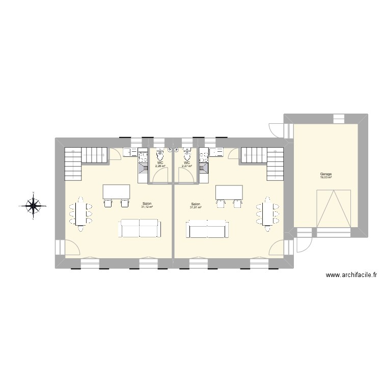 HECHES - PLAN RDC. Plan de 5 pièces et 87 m2