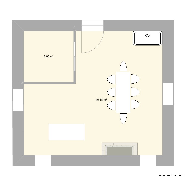 Cuisine Bouliac. Plan de 2 pièces et 53 m2