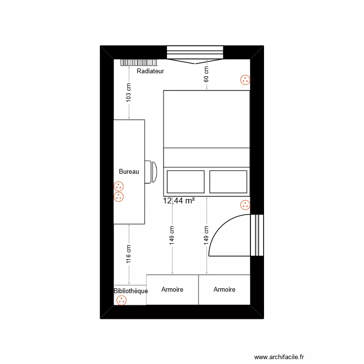 Chambre ado. Plan de 1  et 12 m²