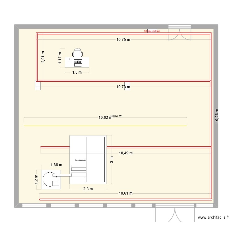 installation bergami + encaisseuse. Plan de 1 pièce et 129 m2