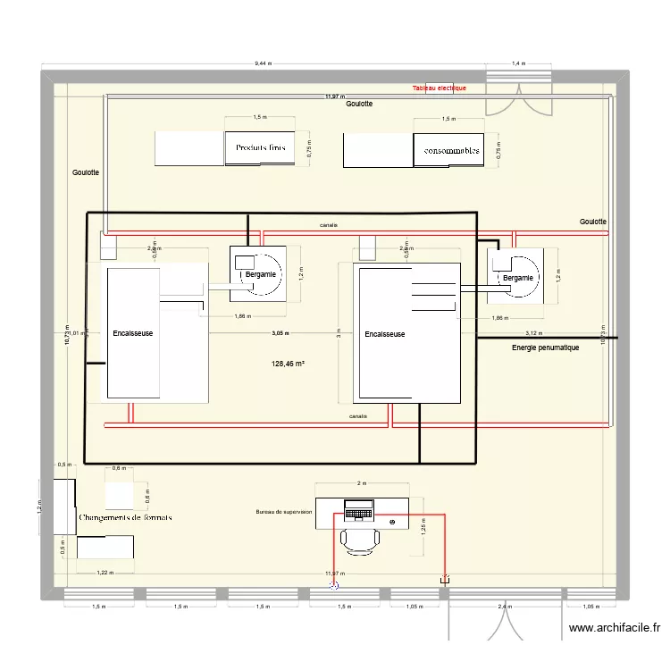 installation bergami + encaisseuse. Plan de 
