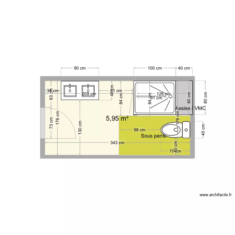 Sde &eacute;tage avec ballon eau chaude. Plan de 