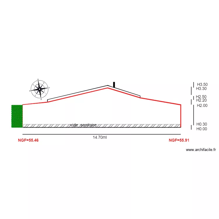Facade OUEST                 chalet 67. Plan de 
