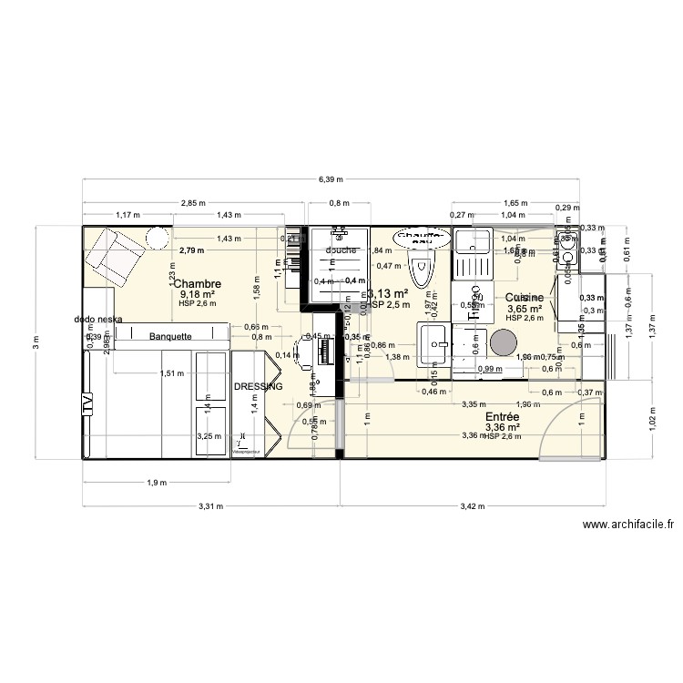 STENDHAL #3. Plan de 4 pièces et 19 m2