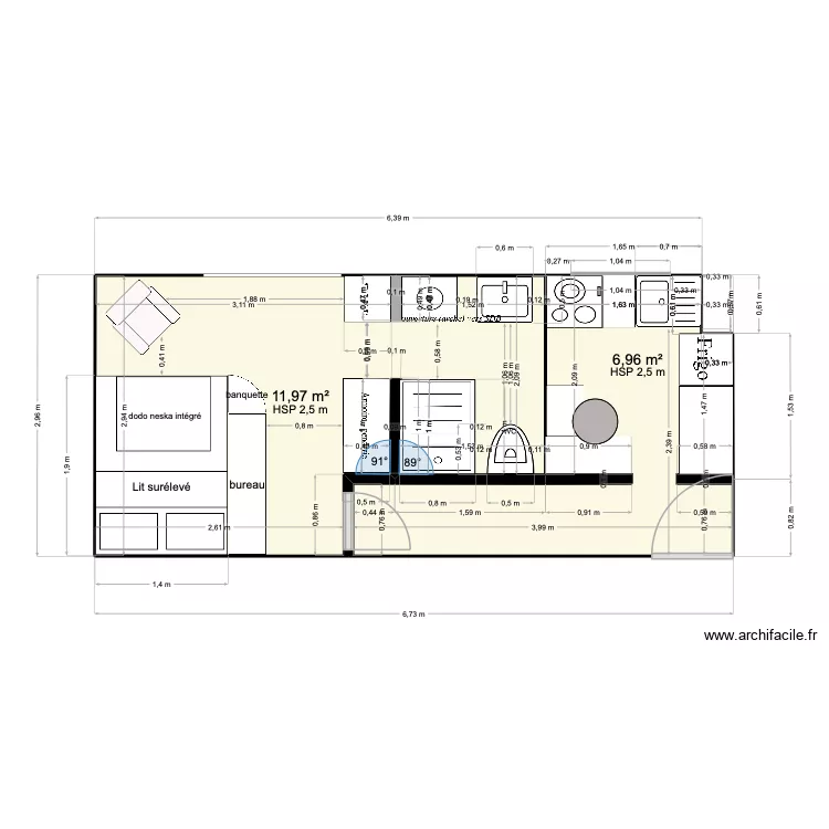 STENDHAL #3. Plan de 2  et 19 m²
