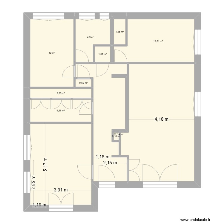 Maison Papé surface plancher E1. Plan de 10 pièces et 108 m2