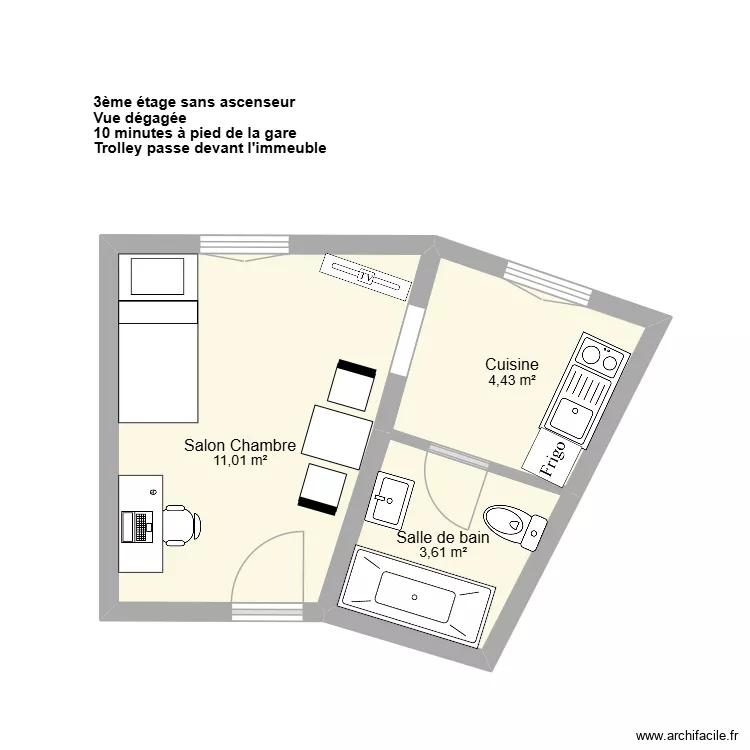 LEJEAU Studio. Plan de 3 et 19 m² LEJEAU Studio. Plan de 3 et 19 m²