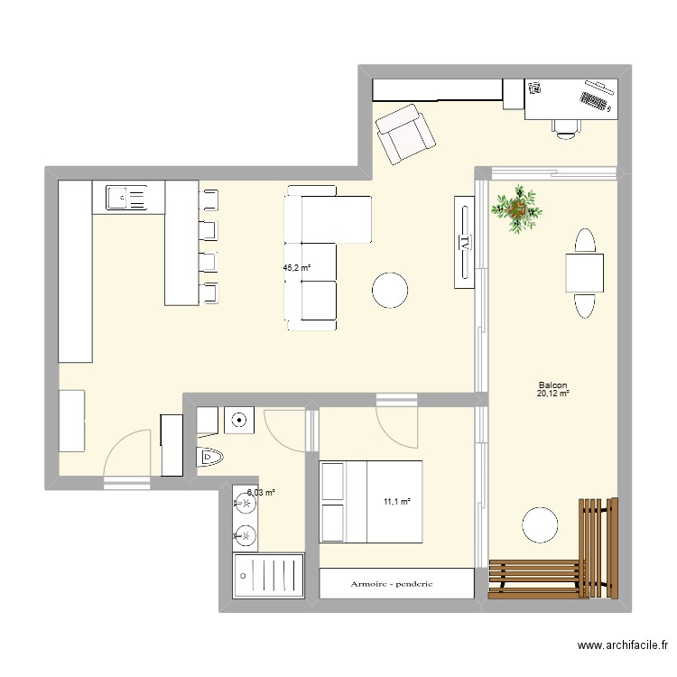 appart1. Plan de 4 pièces et 82 m2