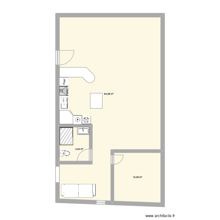 bonde 1e étage. Plan de 3 pièces et 79 m2