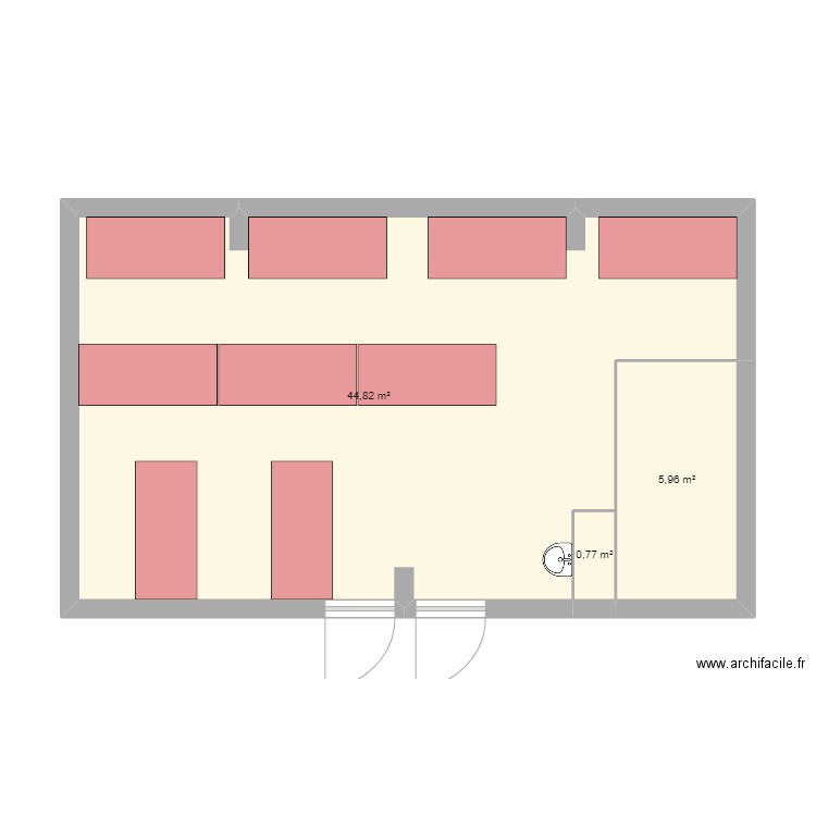salle 3. Plan de 3 pièces et 52 m2
