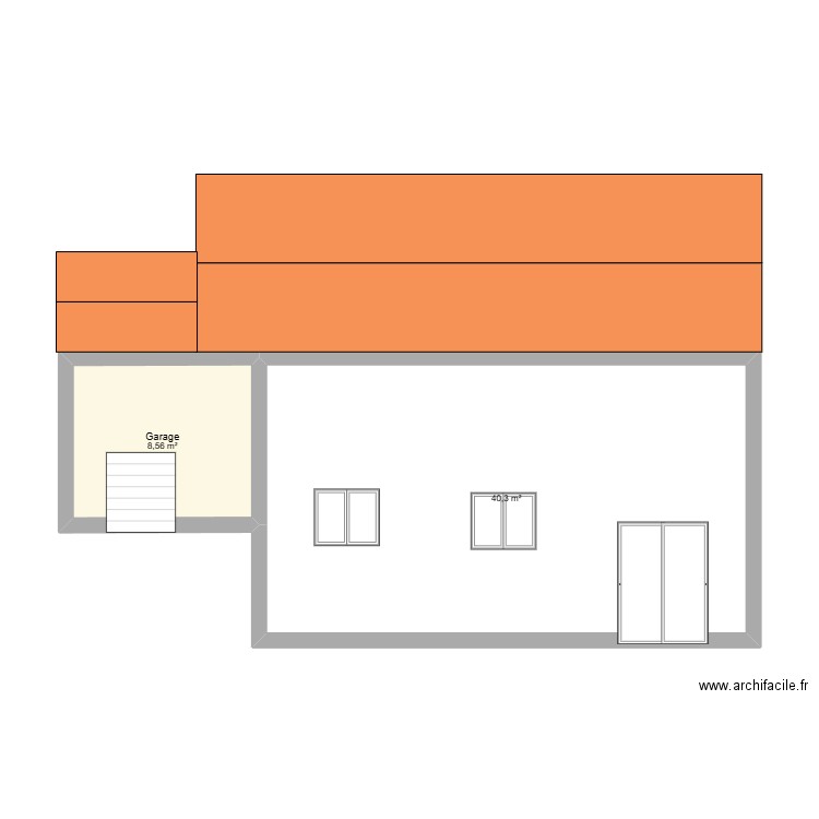 facade. Plan de 2 pièces et 49 m2