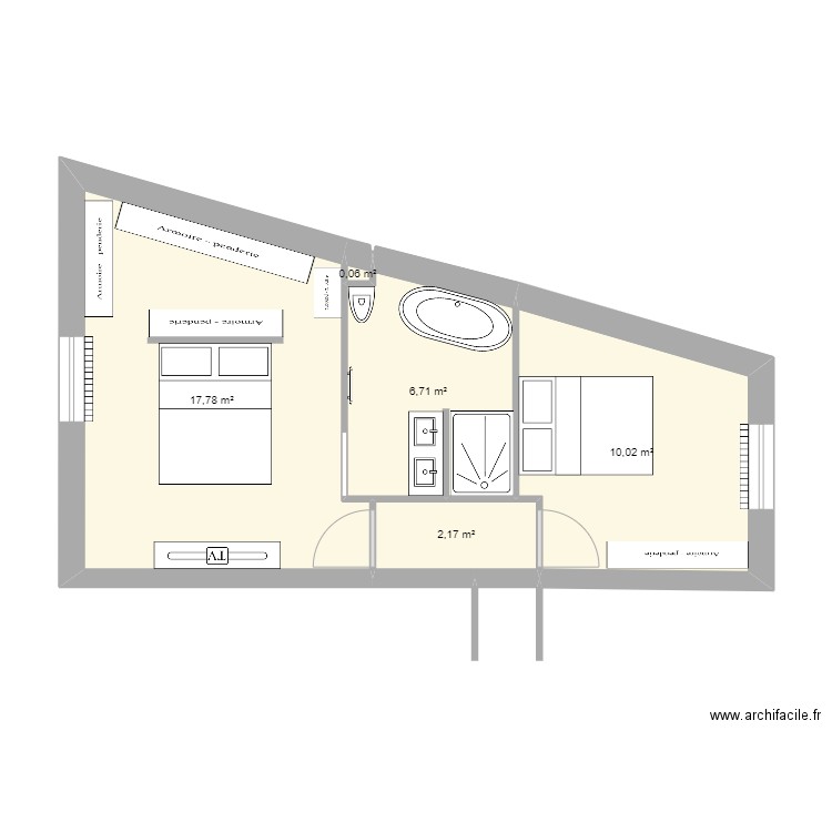 Plan 3 bonnes dimensions. Plan de 5 pièces et 37 m2