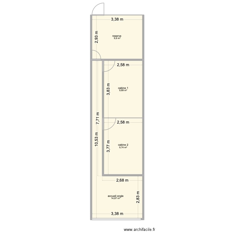 institut. Plan de 4 pièces et 44 m2