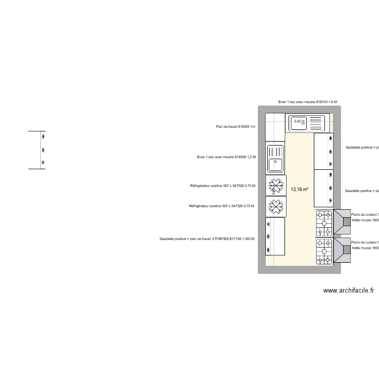 Clovis. Plan de 1 pièce et 13 m2