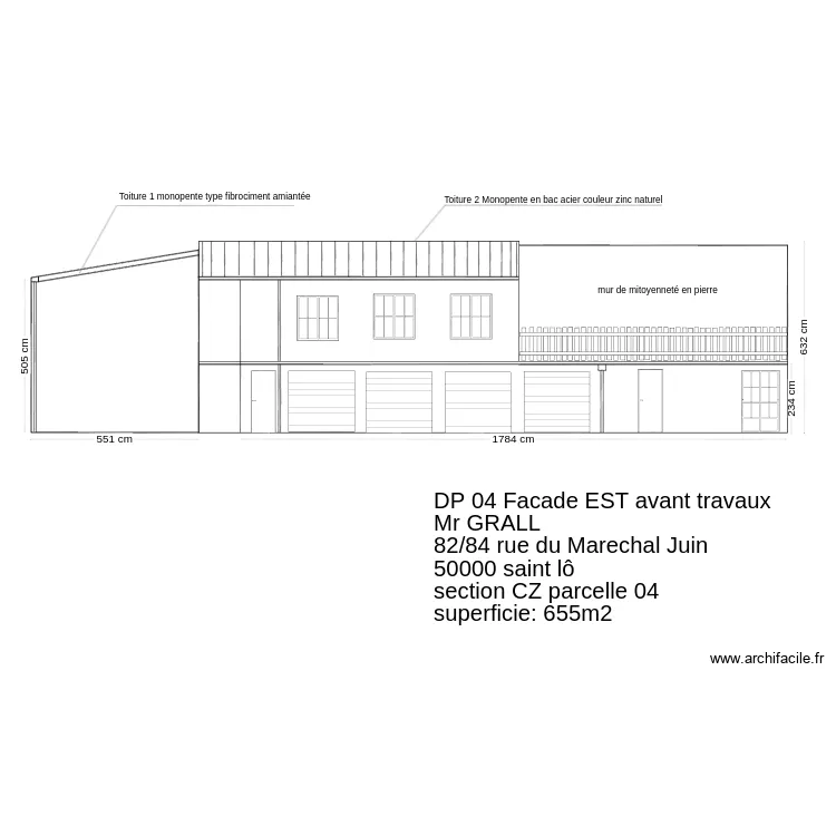 facade est. Plan de 