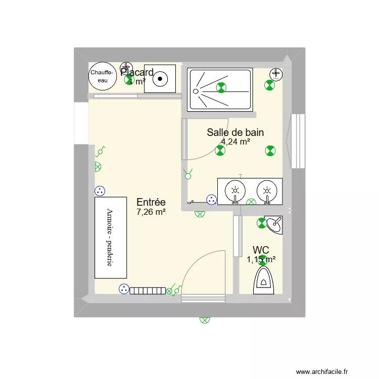 SDB. Plan de 4  et 14 m²