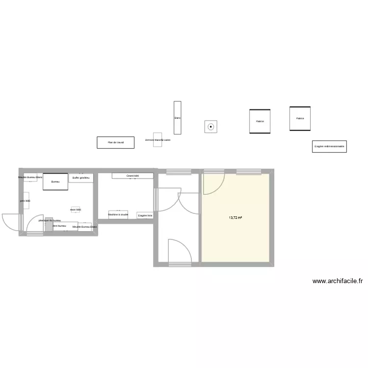 Kot original. Plan de 1 Pièce et 14 m²
