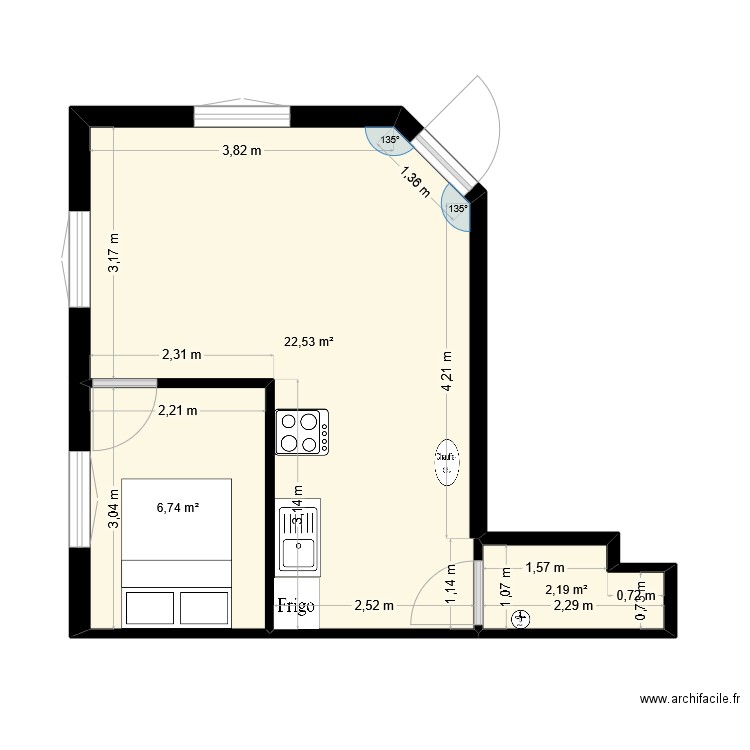 Appart B&B. Plan de 3 pièces et 31 m2