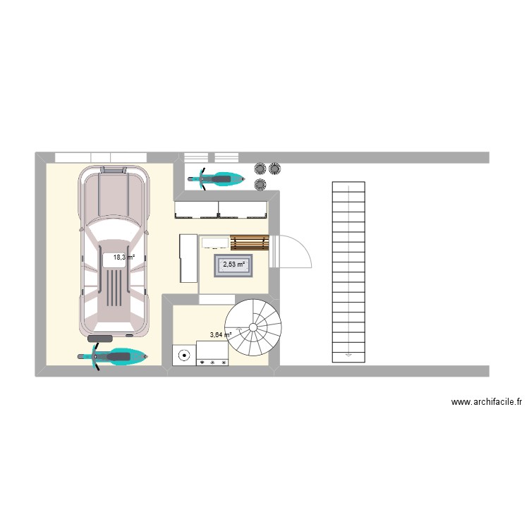 rdc V1. Plan de 3 pièces et 24 m2