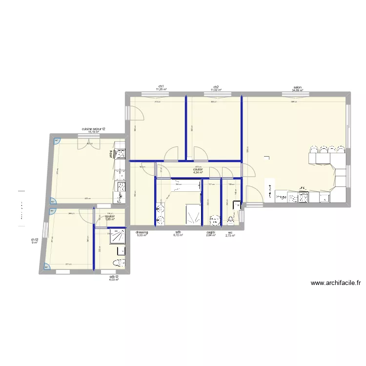 T2 + T3 sans meuble. Plan de 