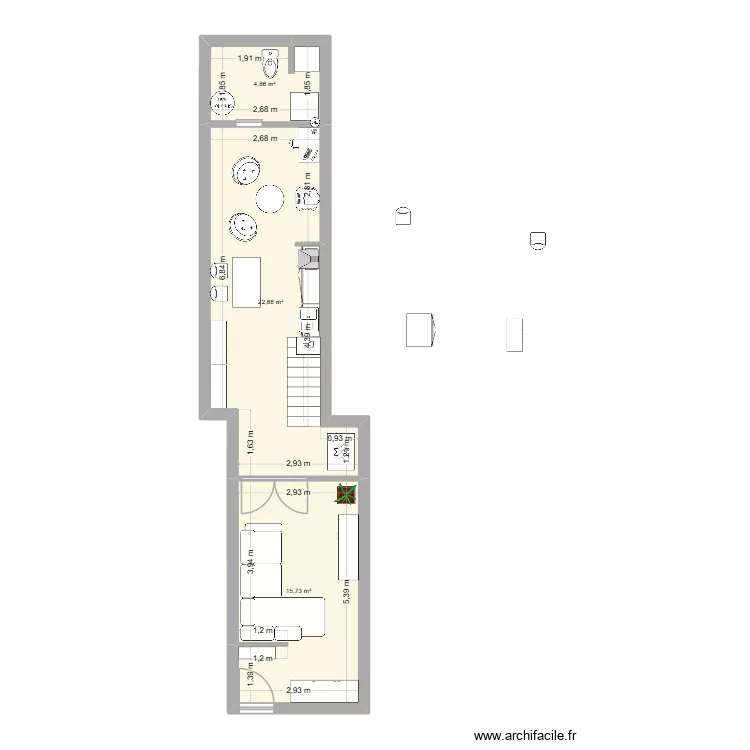 maison fronton. Plan de 3  et 43 m²