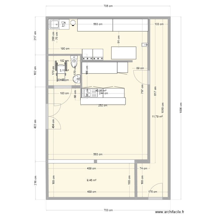 pacifique bar avril 2024. Plan de 4 pièces et 65 m2