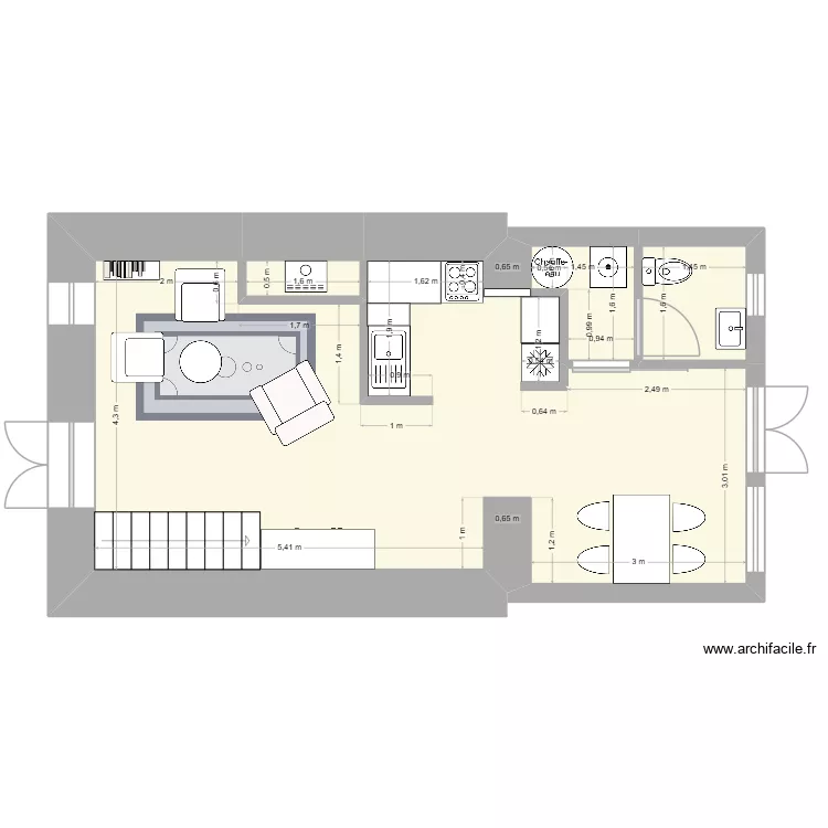 rdc. Plan de 3  et 38 m²